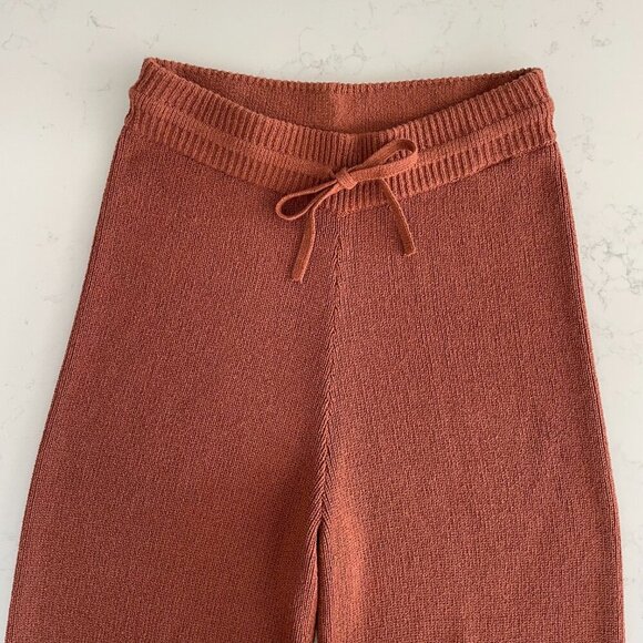 Theory Boucle Knit Cotton Poly Blend Hi Waist Wide Leg Pant Rust Caramel S NWOT - Picture 6 of 9